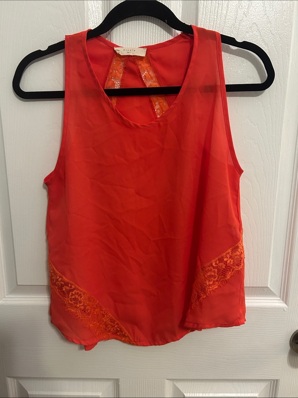 Elodie Orange-Red Tank Top with Lace-Accents